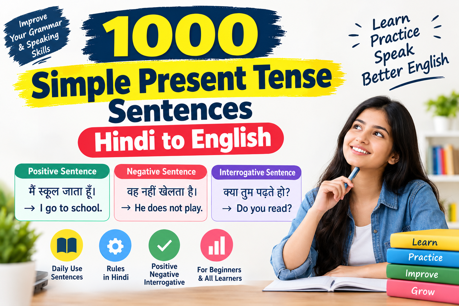 1000 Simple Present Tense Sentences in Hindi to English
